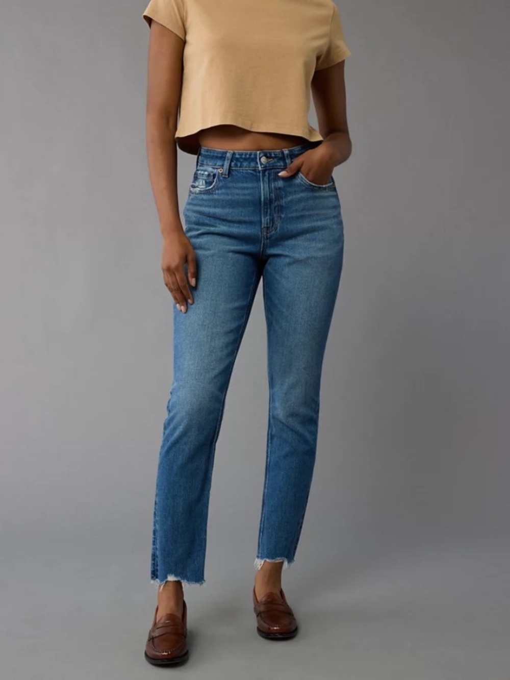 American Eagle Strigid Mom Jeans Deep Sea Blue size 00 NWT